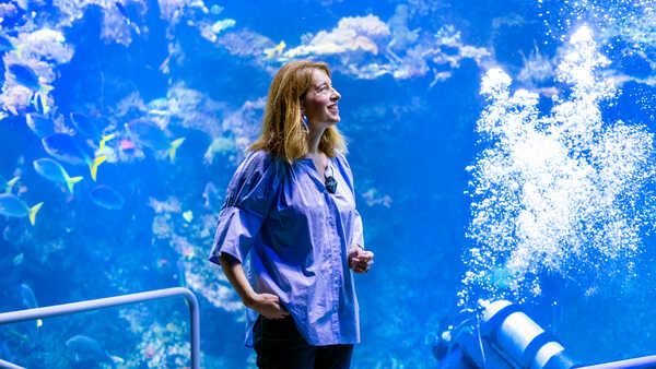 De Young curator Emma Acker view the Philippine Coral Reef exhibit at the Cal Academy. Photo by Nicole Ravicchio