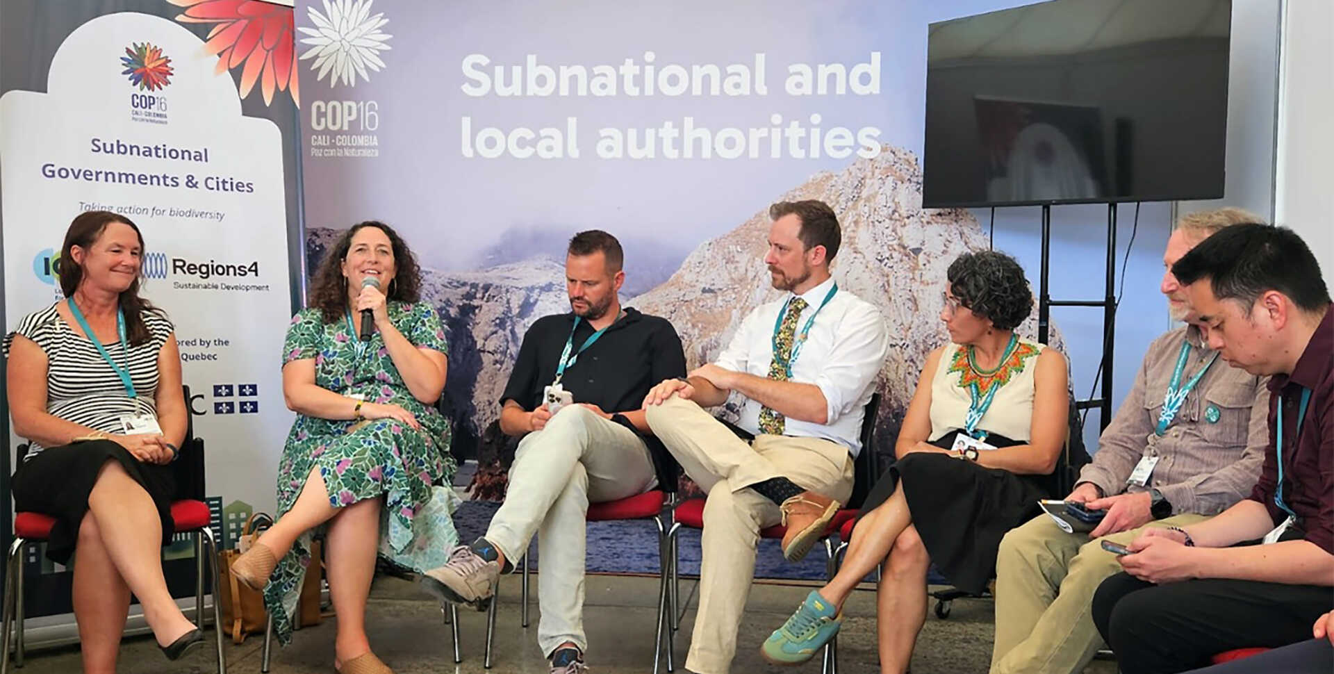 Rebecca Johnson (second from left) speaks during a panel on the importance of subnational entities in protecting local biodiversity.
